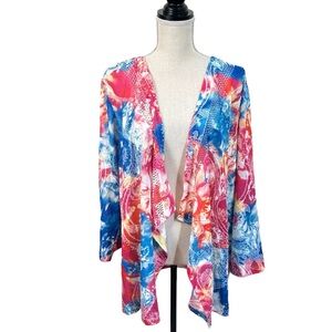 Chicos Colorful Open Front Lightweight Cardigan Top Size 2 L Beachy Resort